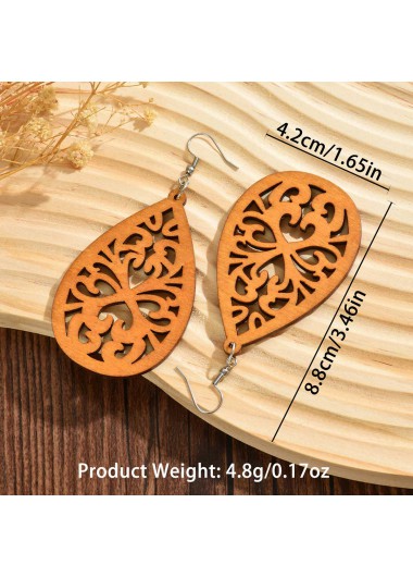 Neon Orange jewelry,Neon Orange Color Droplet Wood Detail Earrings