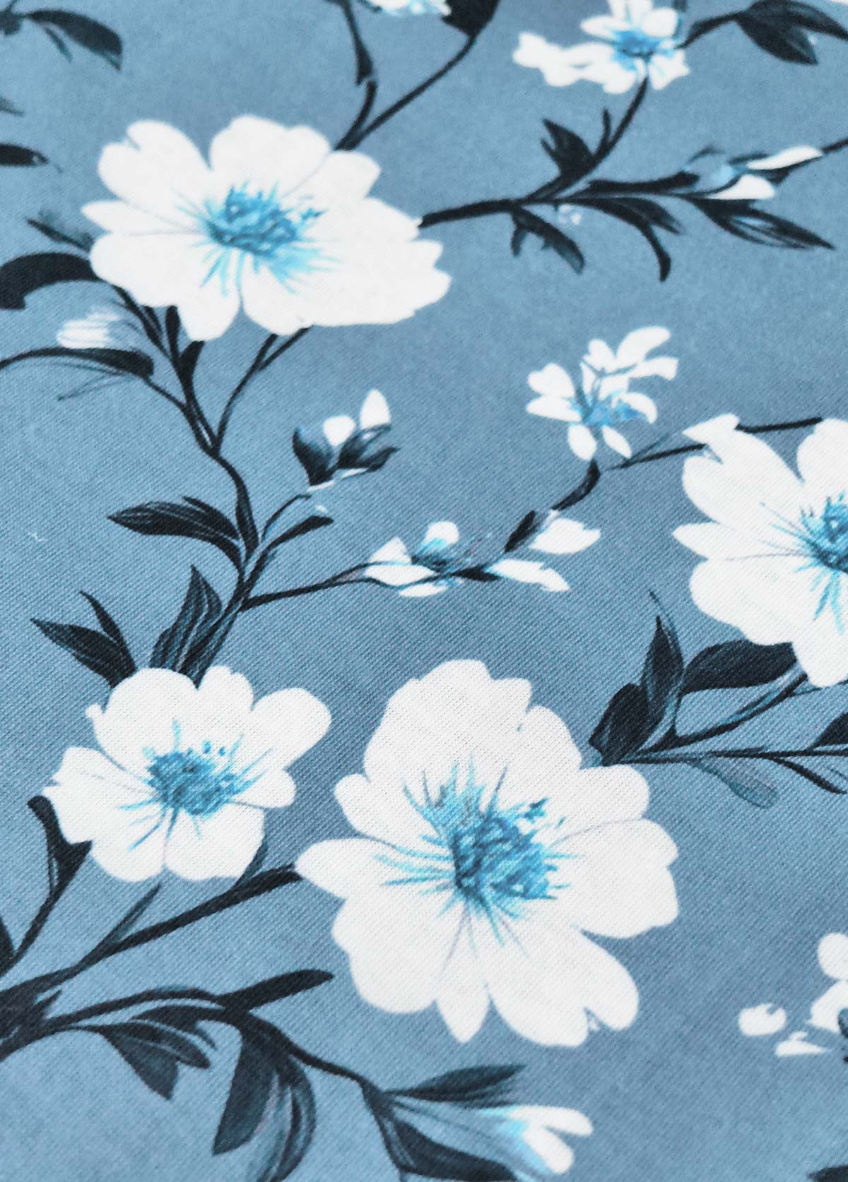 Dusty Blue dresses,Floral dresses,Plants dresses,Everyday dresses,Casual dresses,ROTITA Fake 2in1 Floral Print Dusty Blue A Line Dress