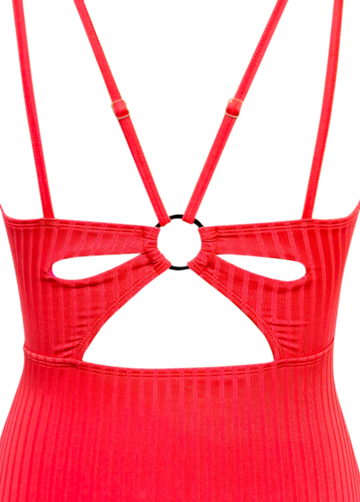 Coral swimwear,Plain Color swimwear,ROTITA Cut Out Coral V Neck One Piece Swimwear