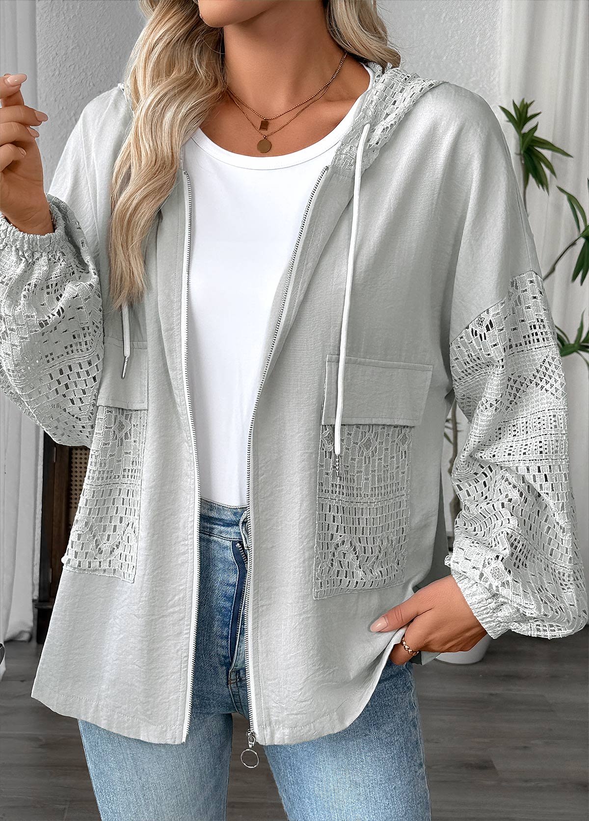 Light Grey Marl tops,Plain Color tops,ROTITA Light Grey Marl Long Sleeve Hoodie