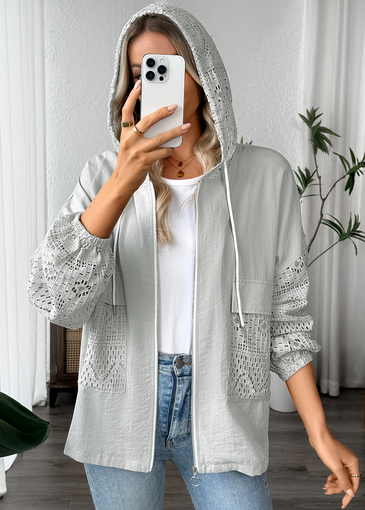 Light Grey Marl tops,Plain Color tops,ROTITA Light Grey Marl Long Sleeve Hoodie