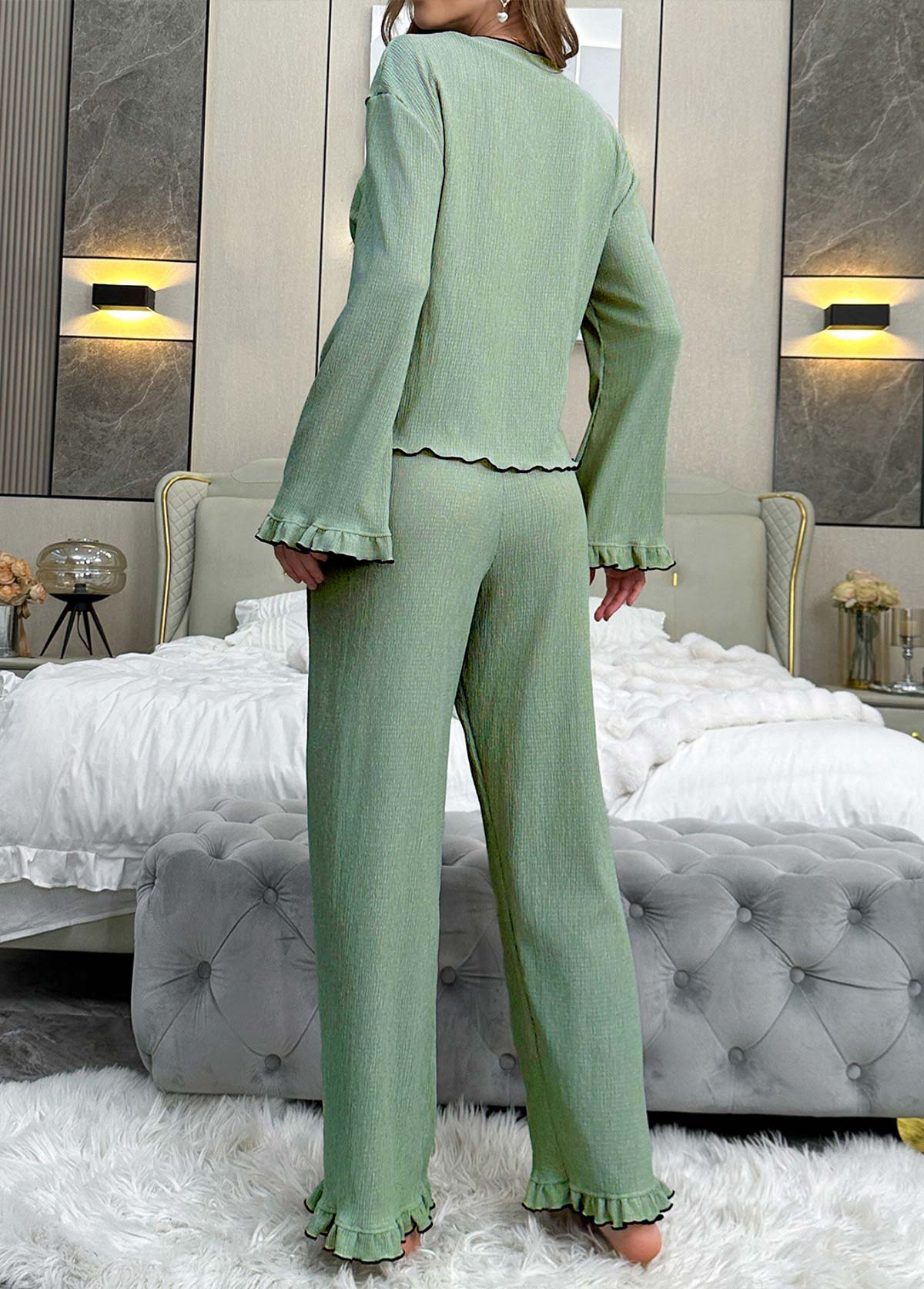Sage Green loungewear,Plain Color loungewear,Sage Green V Neck Lounge Top and Pants