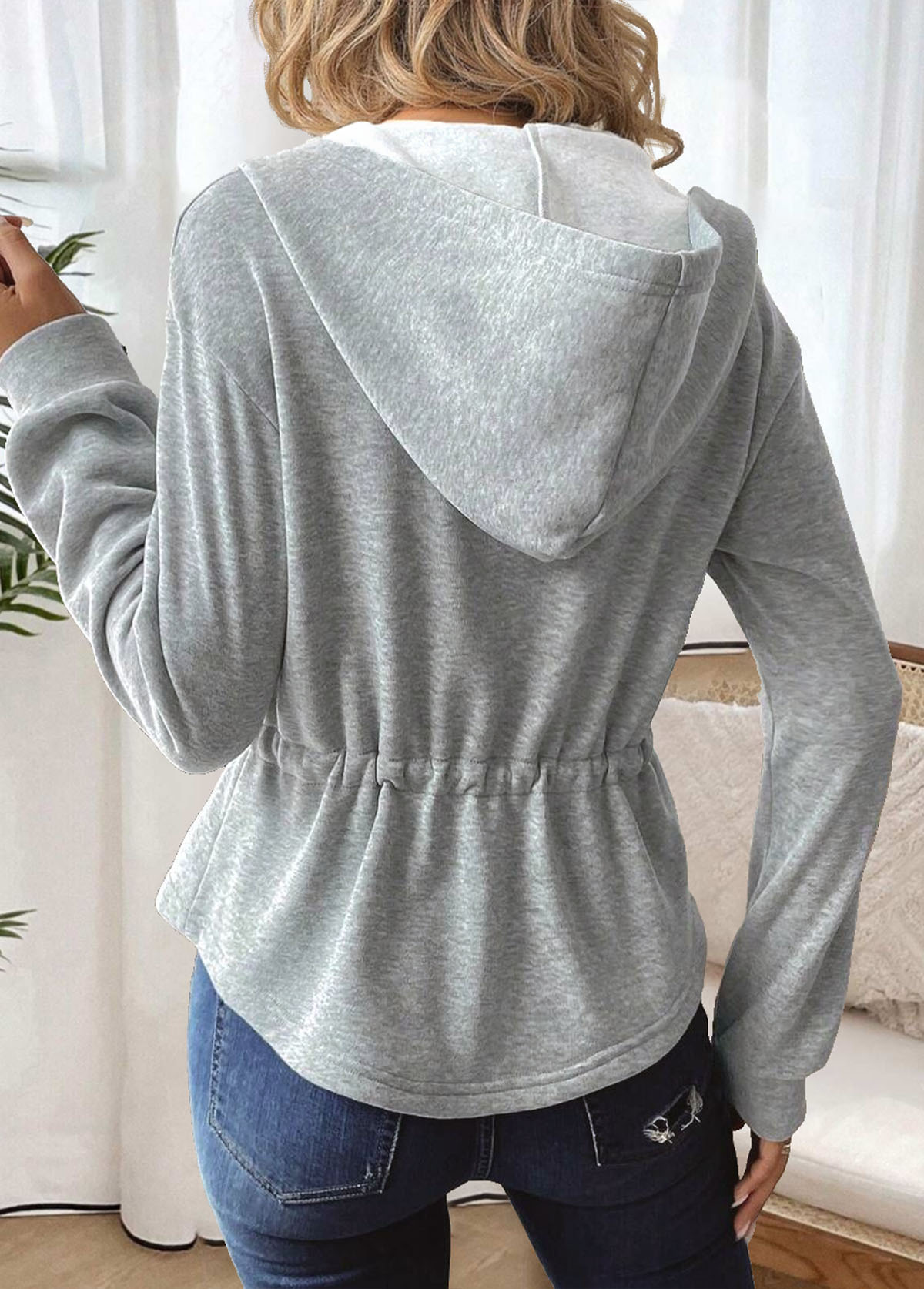 Light Grey Marl tops,Plain Color tops,ROTITA Tummy Coverage Light Grey Marl Hooded Track Jacket