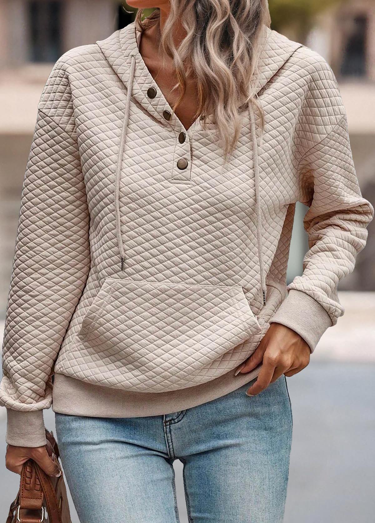 Light Coffee tops,Plain Color tops,ROTITA Tummy Coverage Light Coffee Long Sleeve Hoodie