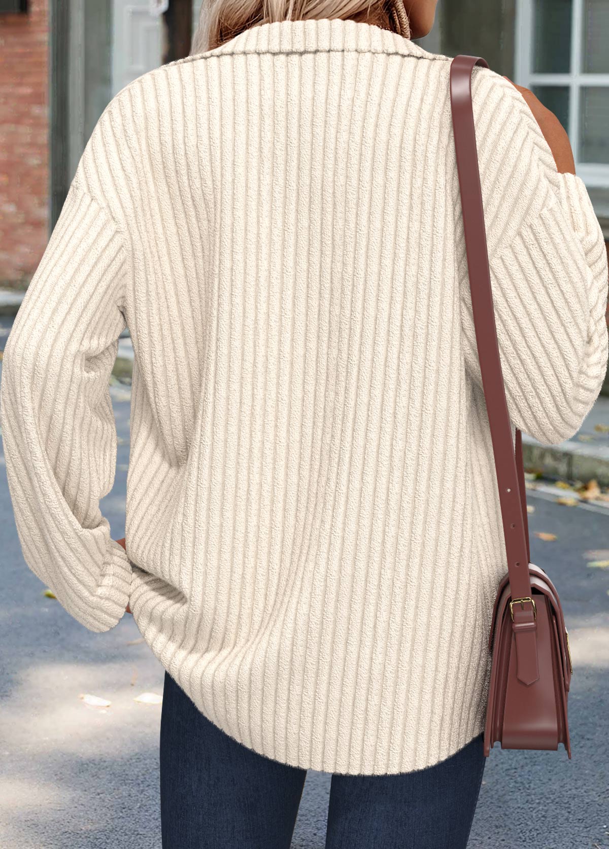 Beige tops,Plain Color tops,ROTITA Tummy Coverage Beige Long Sleeve Shirt