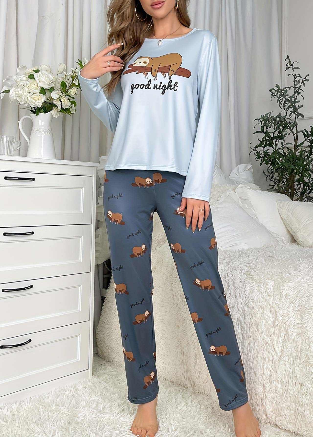 Dusty Blue loungewear,Animal Print loungewear,Animal Print Dusty Blue Lounge Top and Pants
