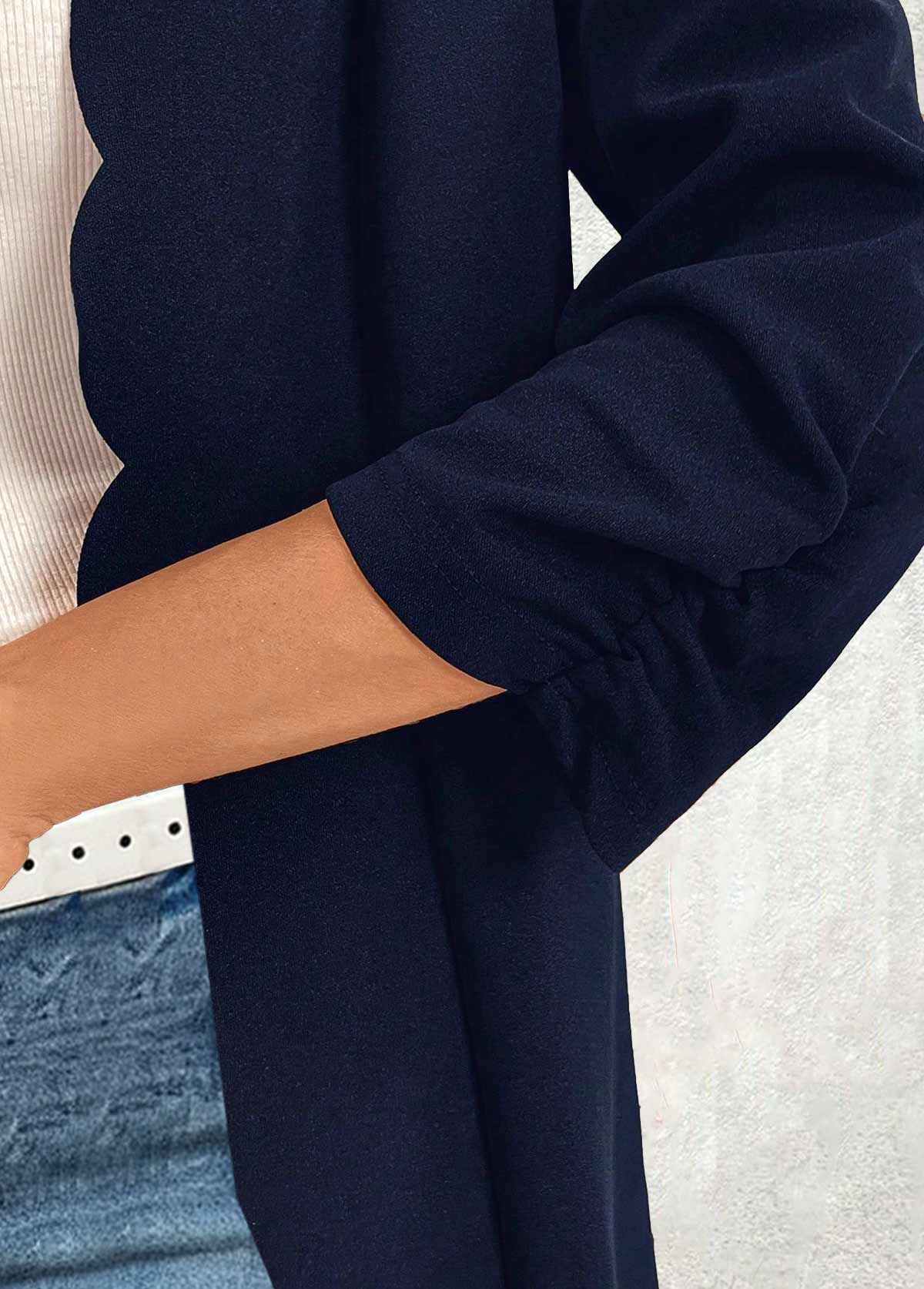 Navy tops,Plain Color tops,ROTITA Scalloped Hem Navy 3/4 Sleeve Light Cardigan