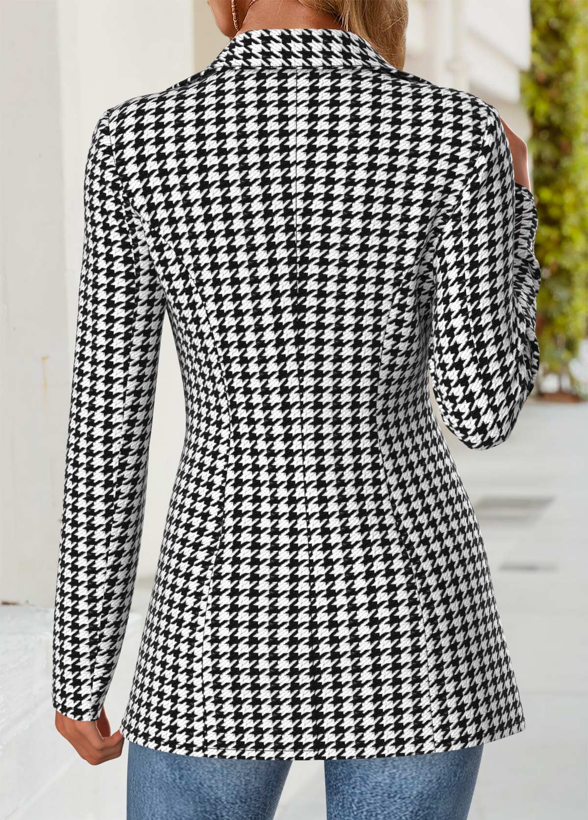 Black tops,Geometric tops,ROTITA Geometric Print Black Blazer