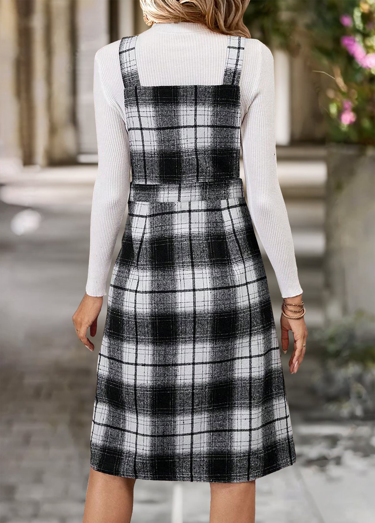 Black dresses,Plaid dresses,Geometric dresses,Everyday dresses,Casual dresses,ROTITA Tummy Coverage Plaid Black Sleeveless Tank Dress
