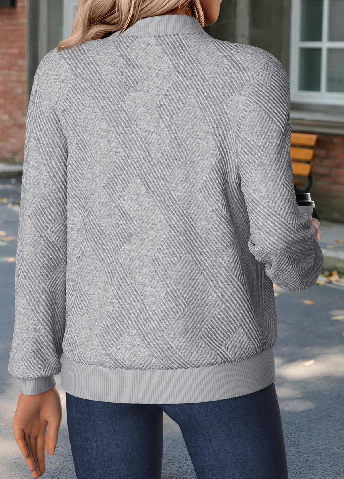 Light Grey Marl tops,Plain Color tops,ROTITA Tummy Coverage Light Grey Marl Stand Collar Track Jacket