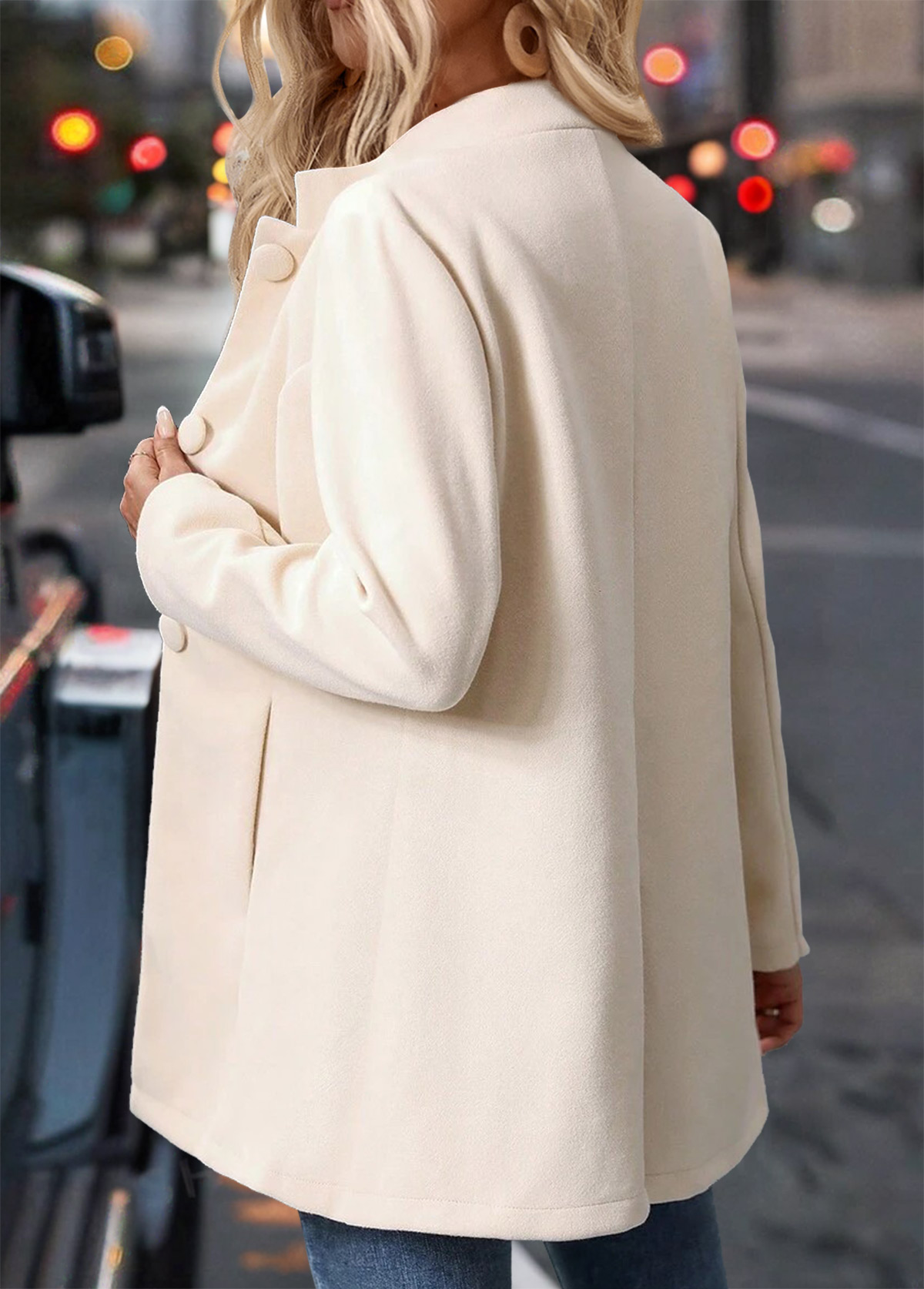 Beige tops,Plain Color tops,ROTITA Tummy Coverage Beige Stand Collar Long Sleeve Coat