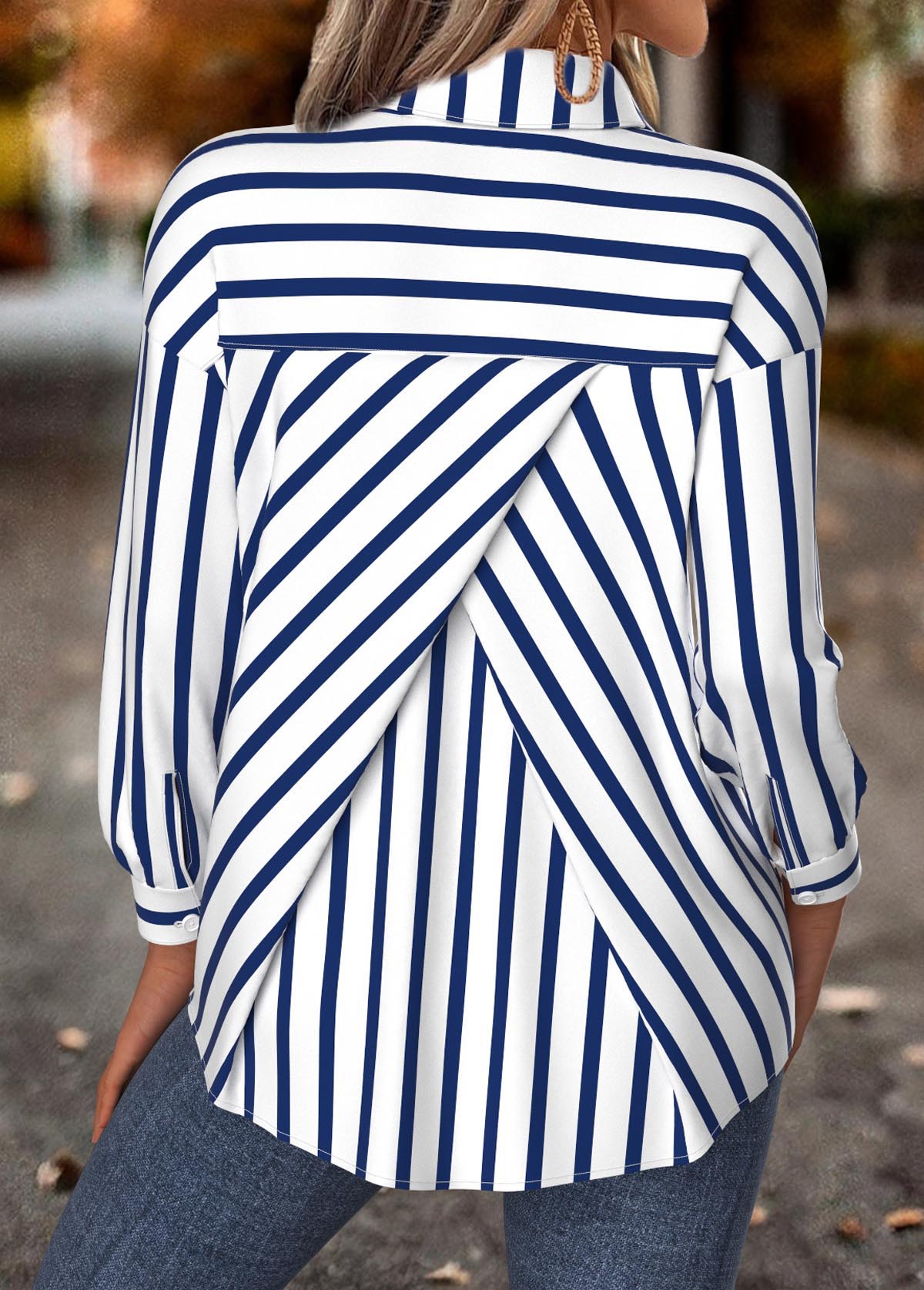 Navy tops,Striped tops,Geometric tops,ROTITA Tummy Coverage Striped Navy Long Sleeve Shirt