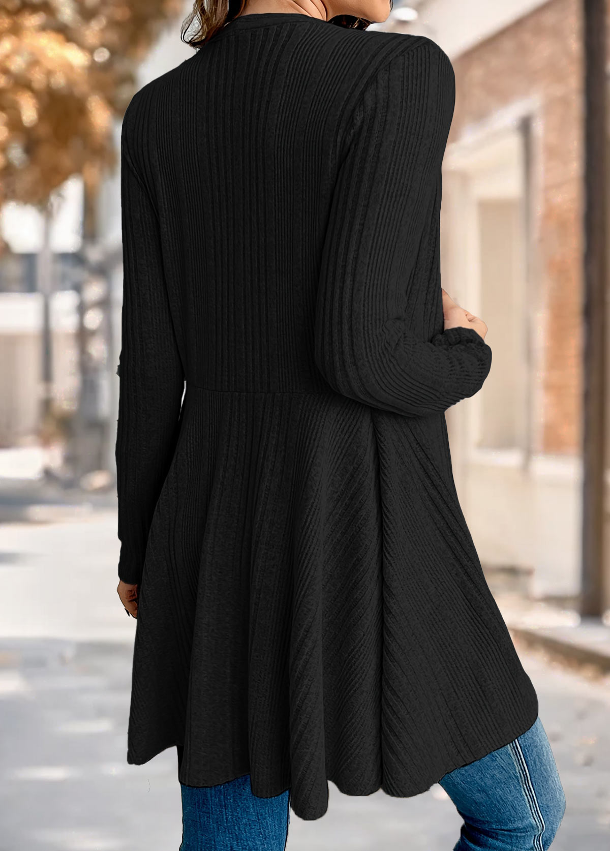 Black plus size,Plain Color plus size,ROTITA Plus Size Black Long Sleeve Knit Cardigan