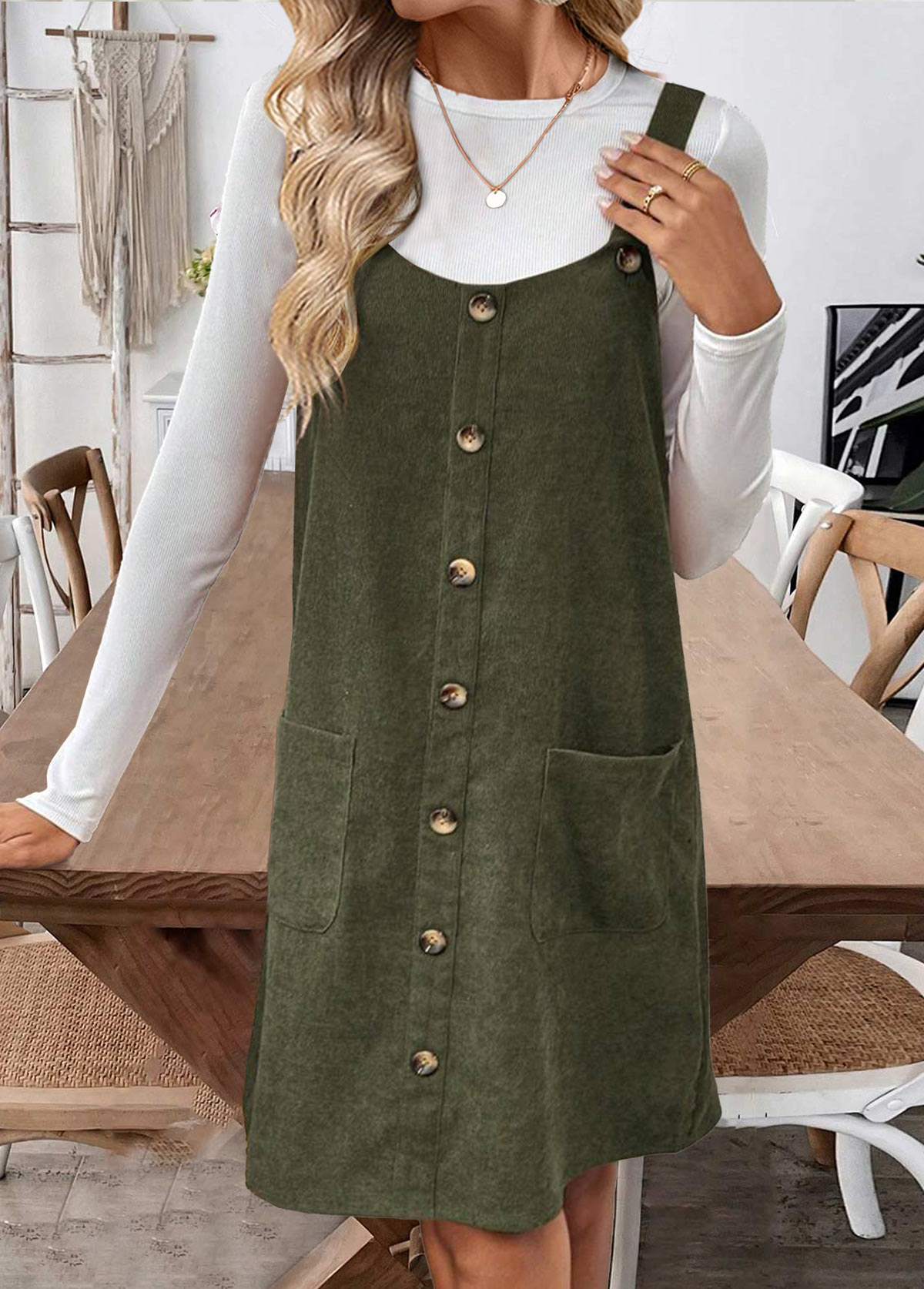 Olive Green dresses,Plain Color dresses,Everyday dresses,Casual dresses,ROTITA Tummy Coverage Olive Green Short Round Neck Tank Dress