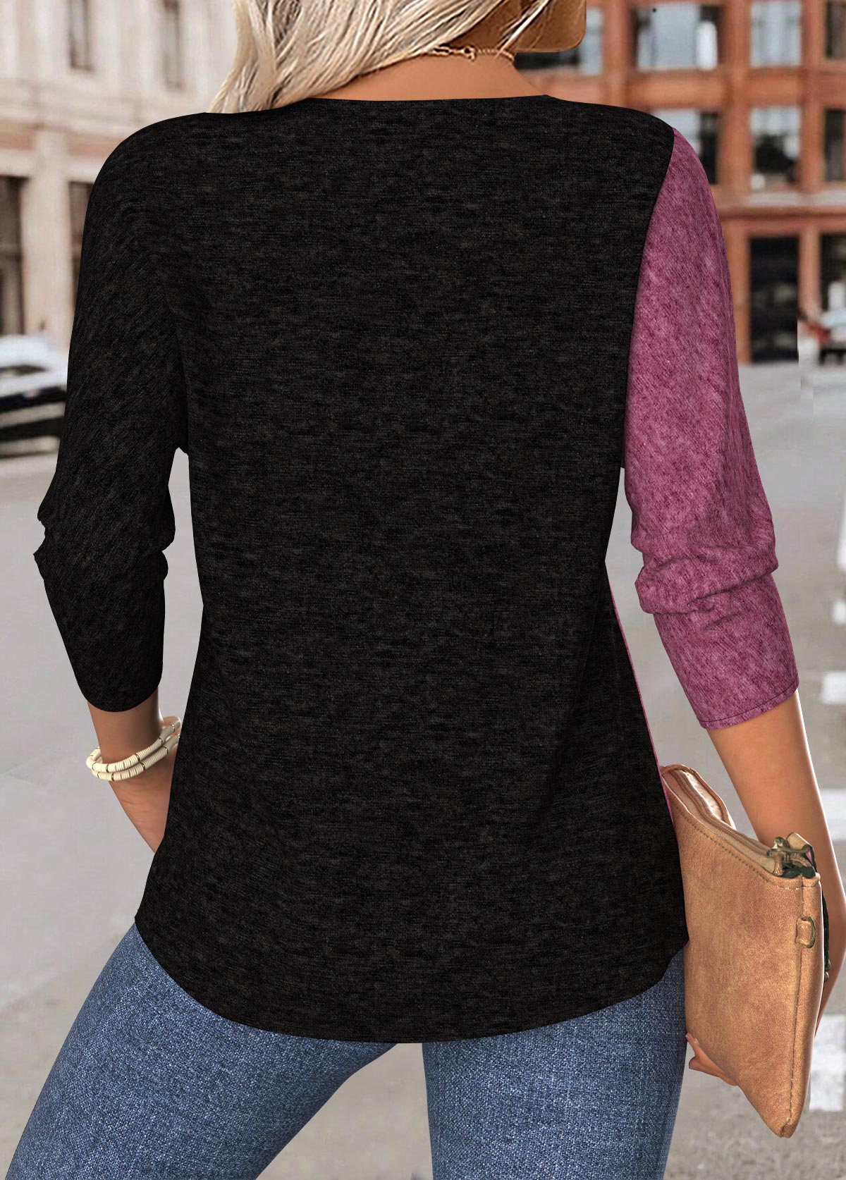 Dark Reddish Purple tops,Plain Color tops,ROTITA Tummy Coverage Dark Reddish Purple Round Neck T Shirt