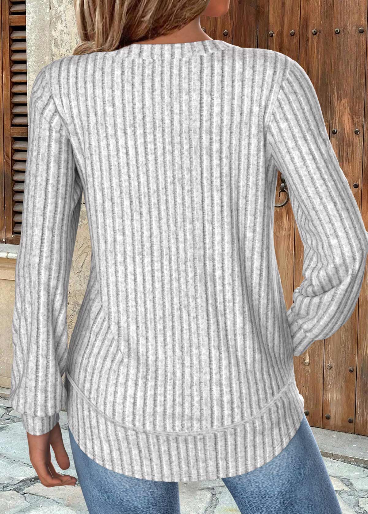 Light Grey Marl tops,Plain Color tops,ROTITA Tummy Coverage Light Grey Marl Round Neck Sweatshirt