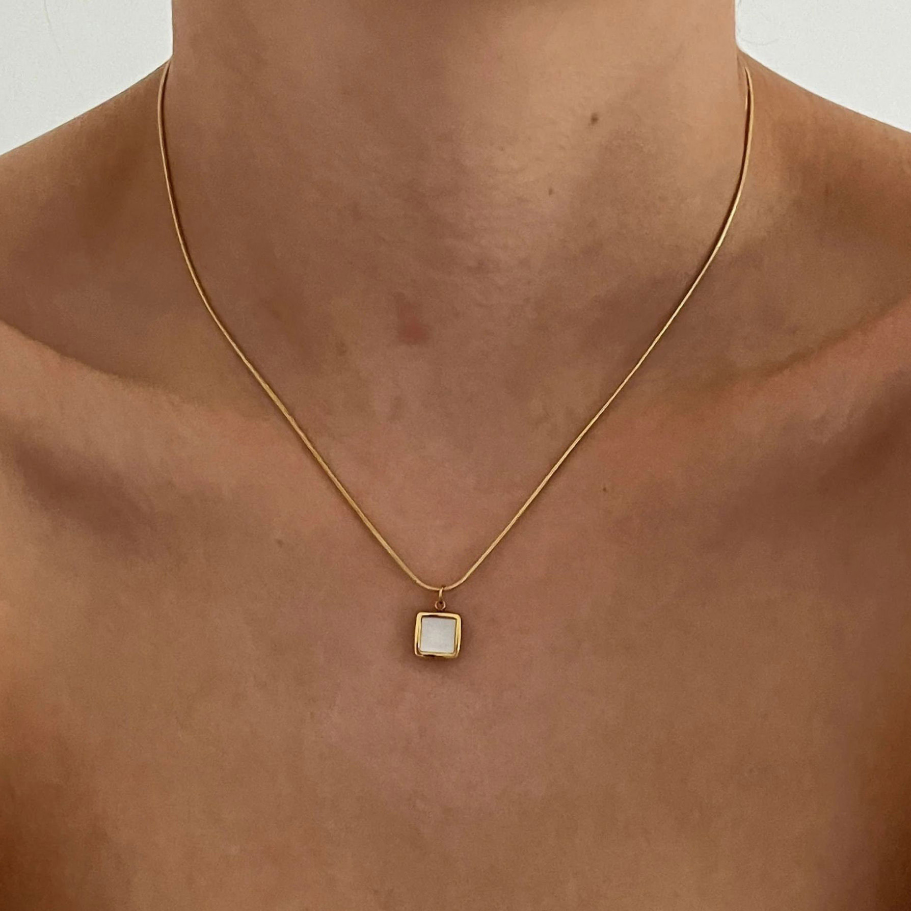 Golden jewelry,Geometric jewelry,Square Geometric Design Golden Pendant Necklace