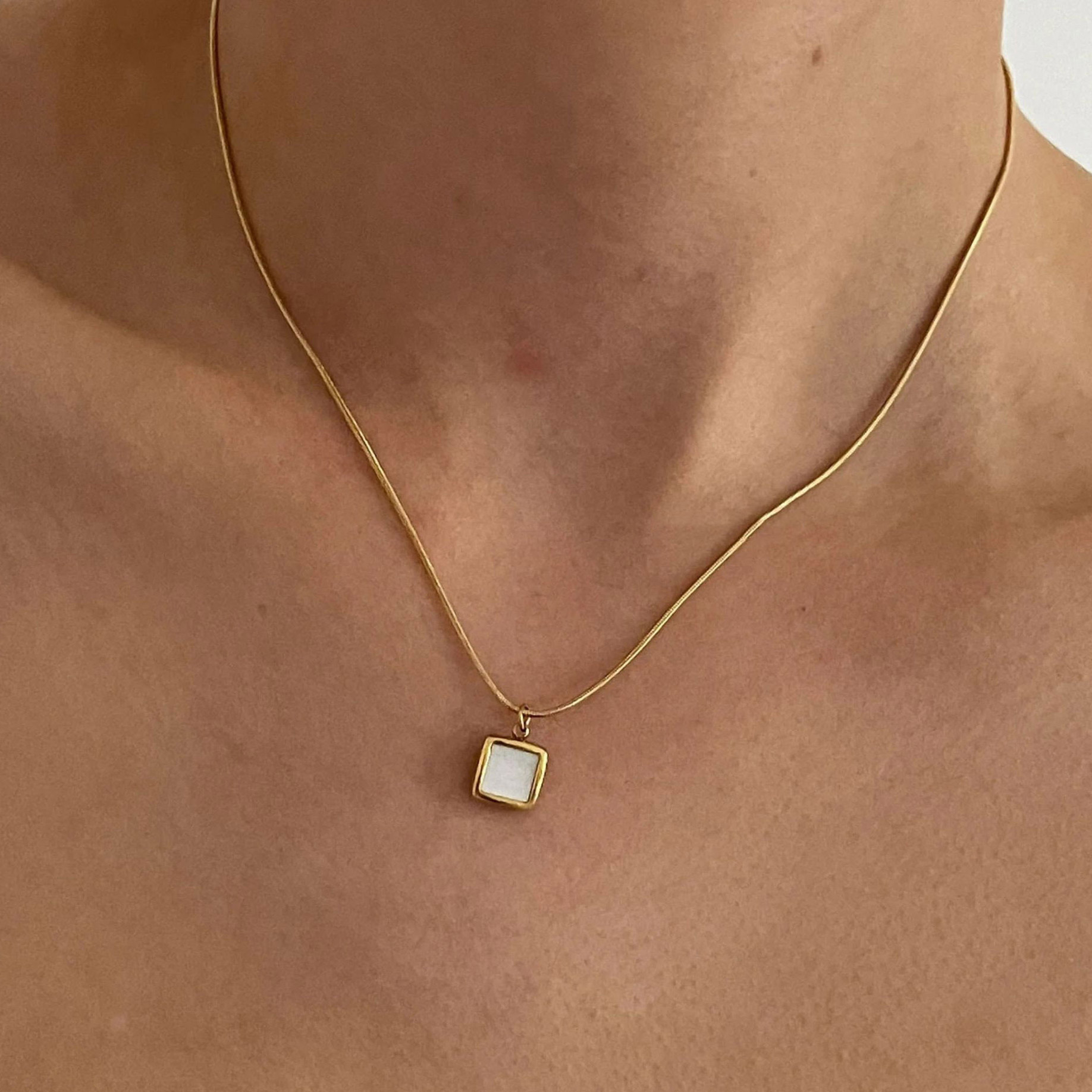 Golden jewelry,Geometric jewelry,Square Geometric Design Golden Pendant Necklace
