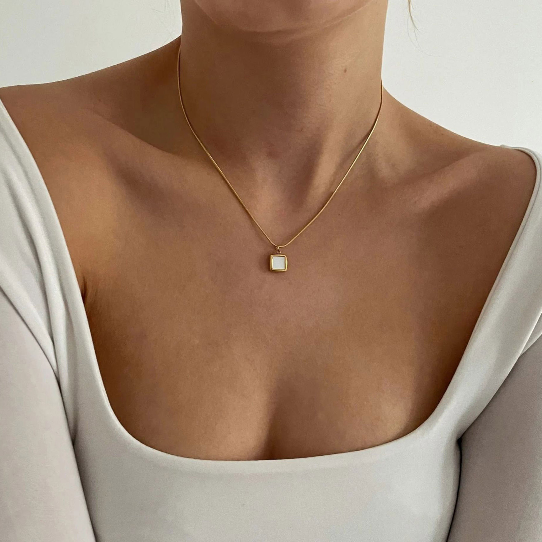 Golden jewelry,Geometric jewelry,Square Geometric Design Golden Pendant Necklace