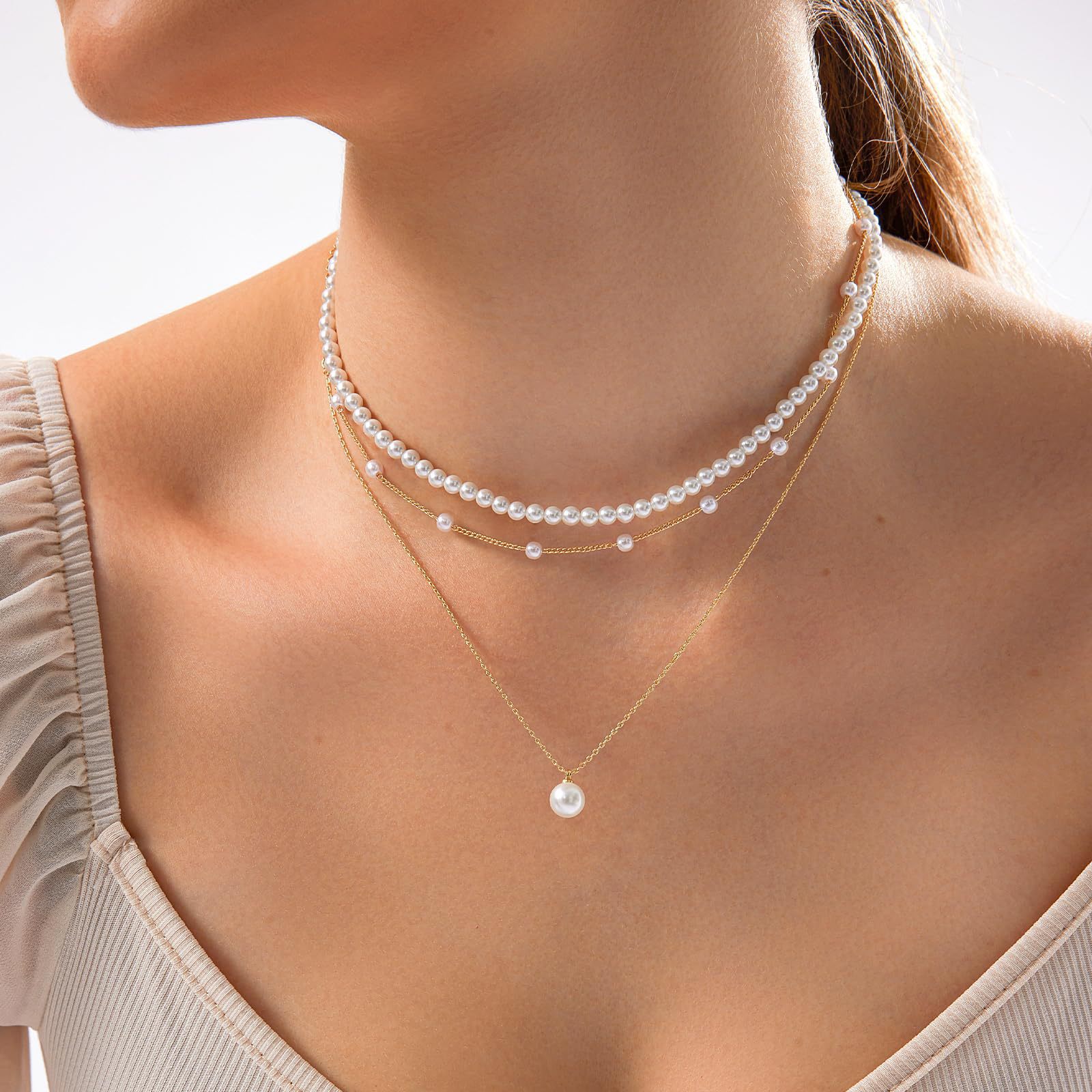 Golden jewelry,Golden Color Pearl Detail Layered Necklace
