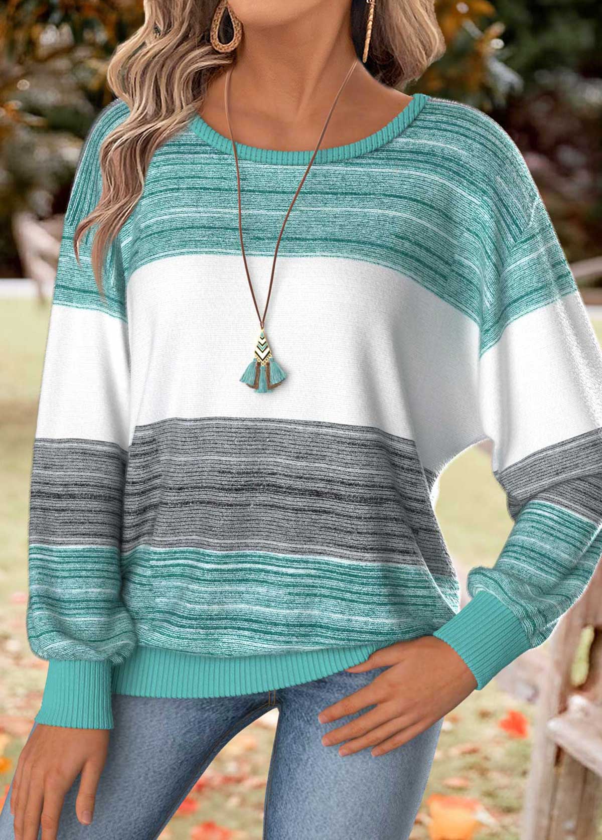 Mint Green tops,Striped tops,Geometric tops,ROTITA Tummy Coverage Striped Mint Green Round Neck T Shirt
