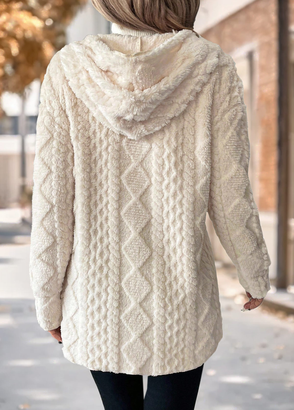 Beige plus size,Plain Color plus size,ROTITA Plus Size Tummy Coverage Beige Hooded Long Sleeve Coat