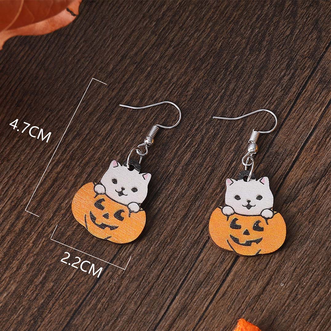 Orange jewelry,Halloween Pumpkin Orange Wood Detail Earrings