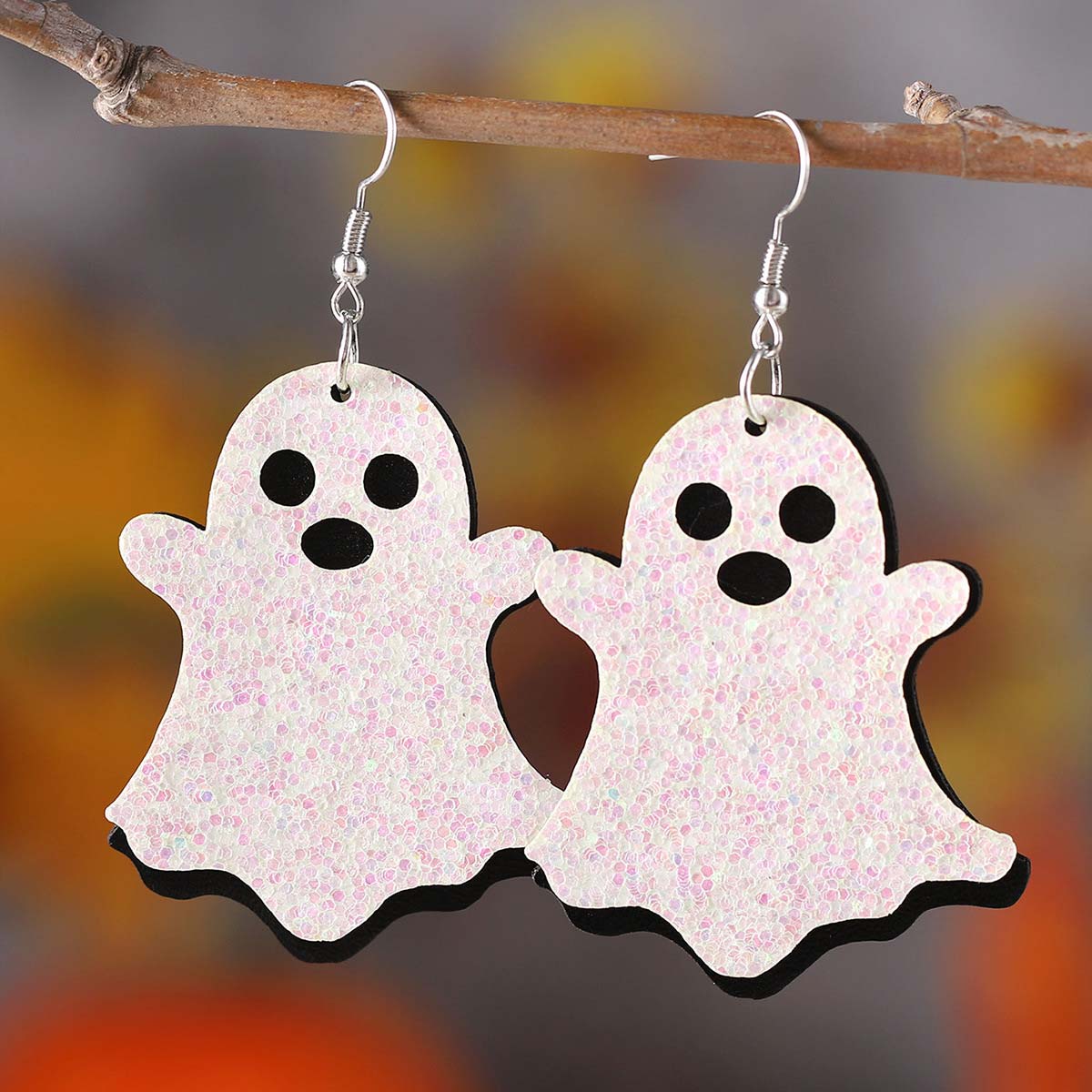 White jewelry,Halloween jewelry,Halloween White Ghost Faux Leather Earrings