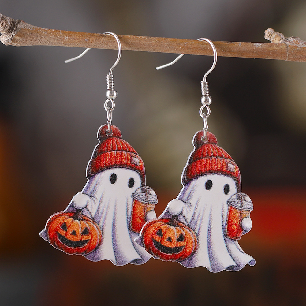 Orange jewelry,Plants jewelry,Halloween Ghost Pumpkin Orange Acrylic Earrings