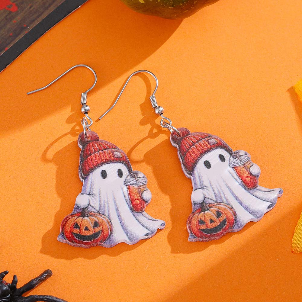 Orange jewelry,Plants jewelry,Halloween Ghost Pumpkin Orange Acrylic Earrings