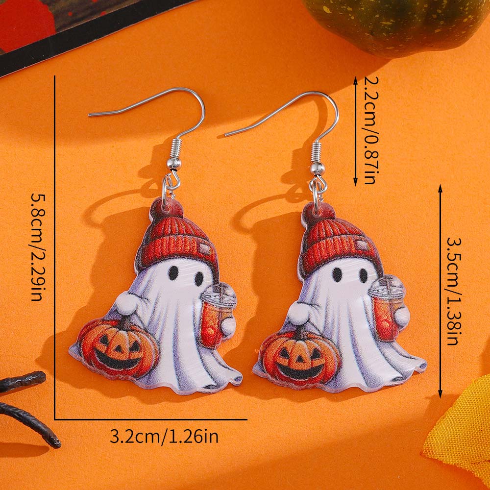 Orange jewelry,Plants jewelry,Halloween Ghost Pumpkin Orange Acrylic Earrings