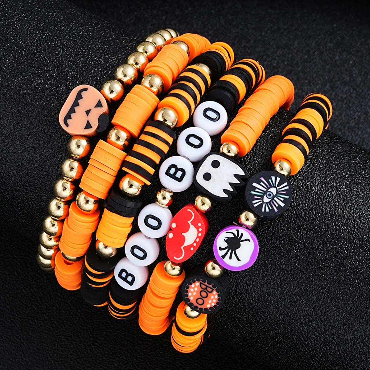 Orange jewelry,Letter jewelry,Halloween Pumpkin Orange Polymer Clay Bracelets
