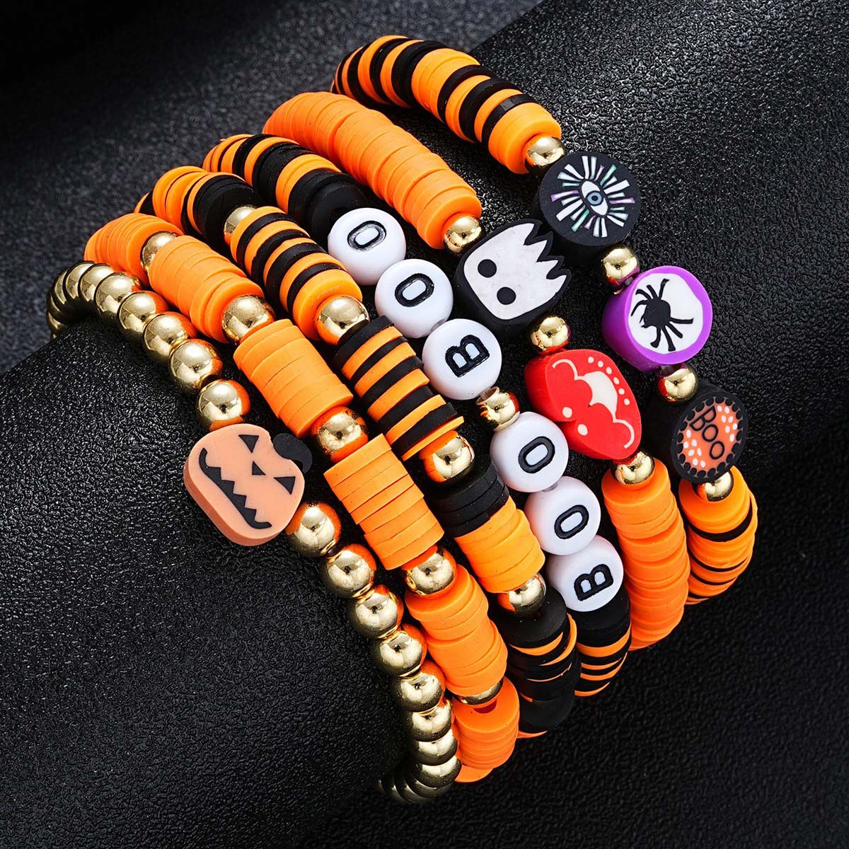 Orange jewelry,Letter jewelry,Halloween Pumpkin Orange Polymer Clay Bracelets