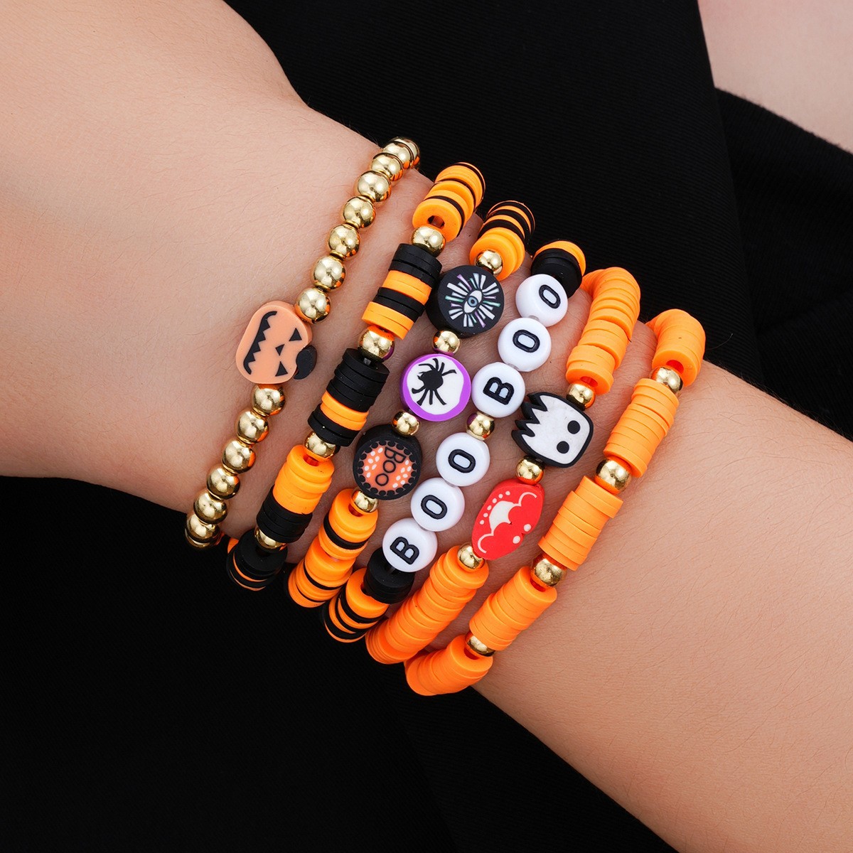 Orange jewelry,Letter jewelry,Halloween Pumpkin Orange Polymer Clay Bracelets