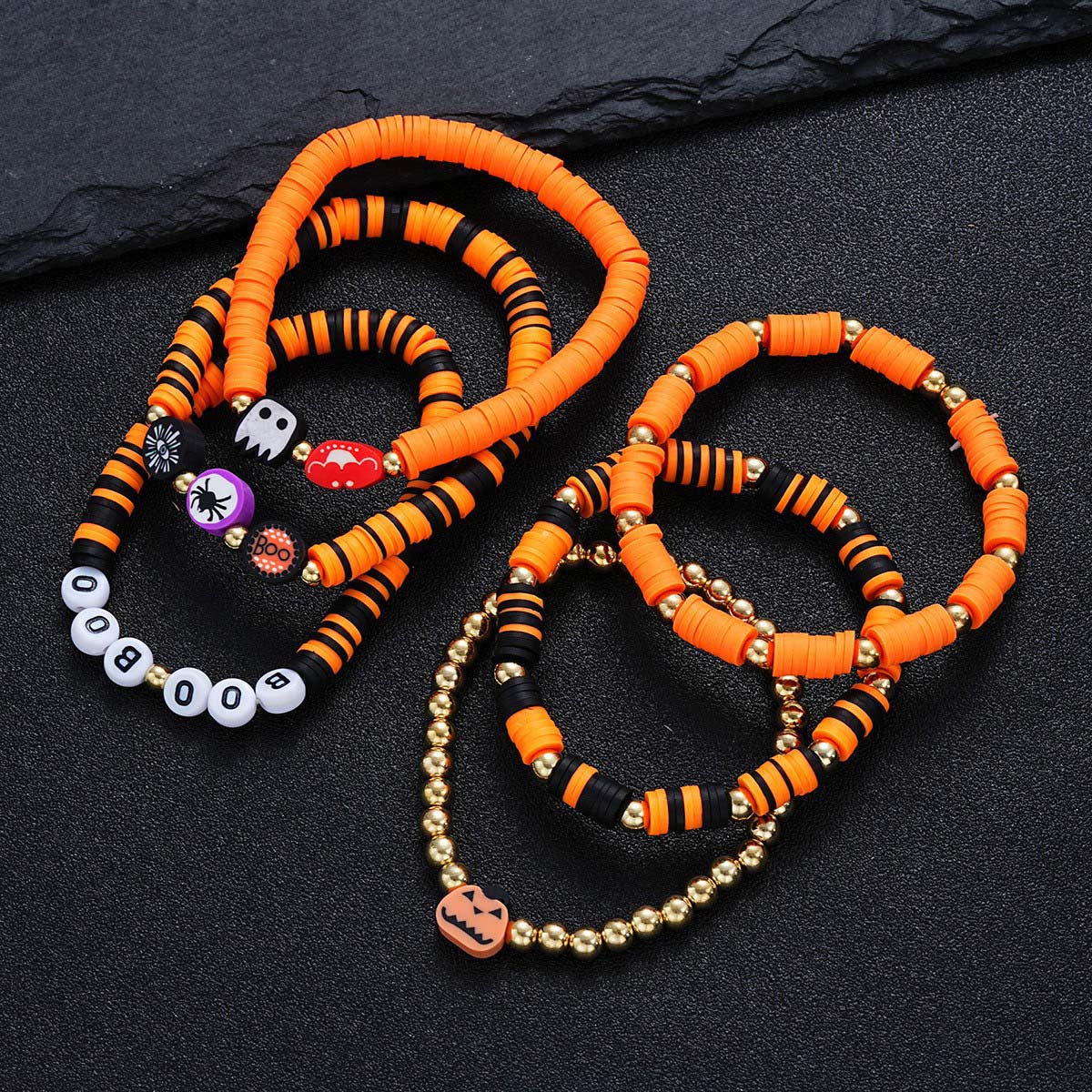Orange jewelry,Letter jewelry,Halloween Pumpkin Orange Polymer Clay Bracelets