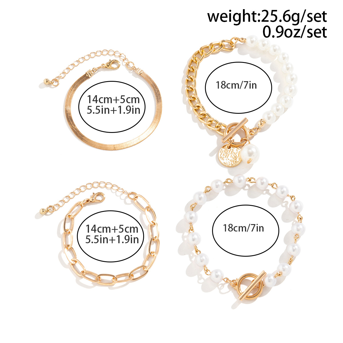 Golden jewelry,Other jewelry,Golden Pearl Alloy Chain Bracelet Set