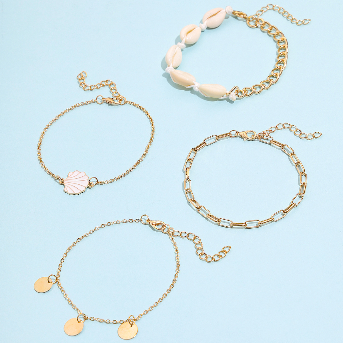 Golden jewelry,Golden Color Shell Alloy Detail Anklets