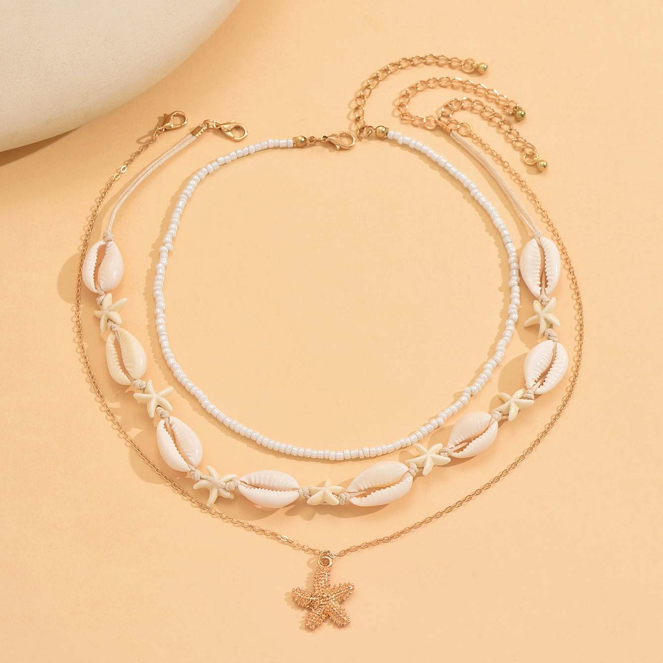 Beige jewelry,Beige Color Shell Alloy Detail Necklace