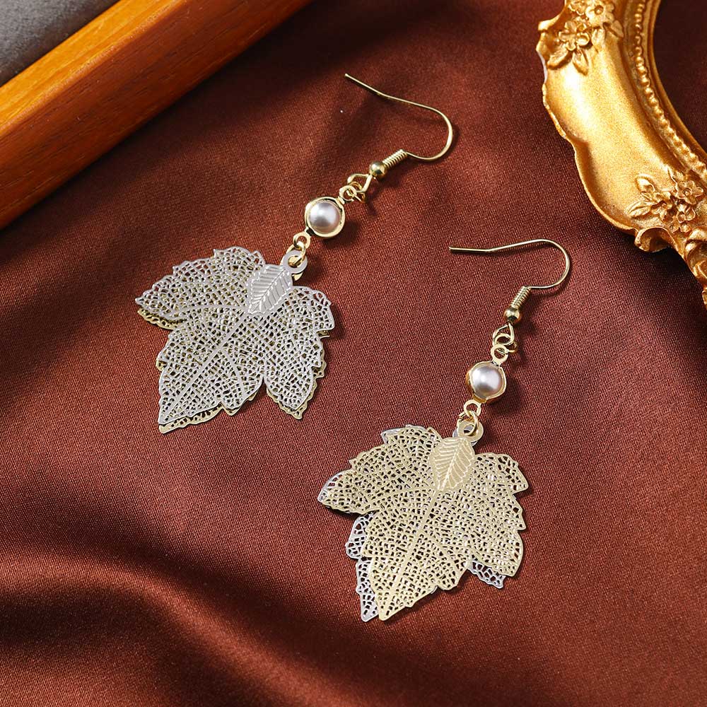 Champagne jewelry,Golden jewelry,Halloween Leaf Champagne Alloy Deyail Earrings