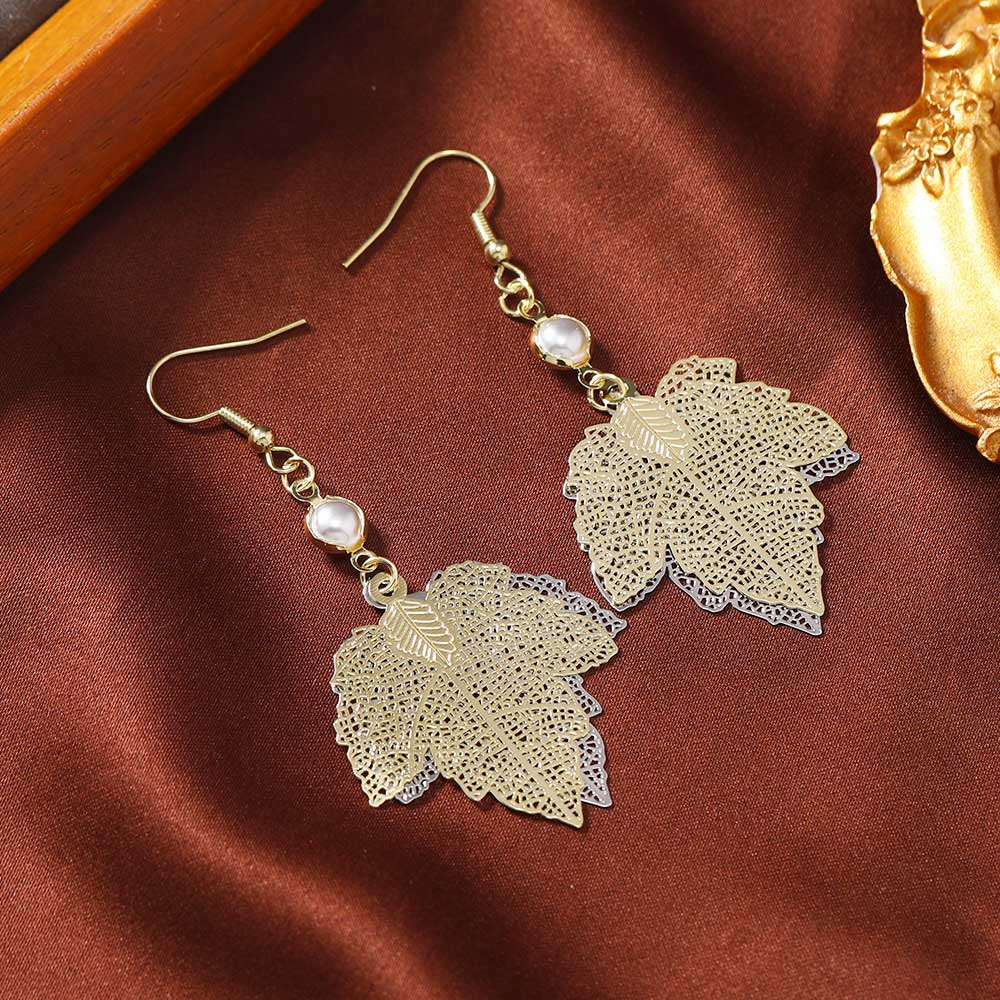 Champagne jewelry,Golden jewelry,Halloween Leaf Champagne Alloy Deyail Earrings
