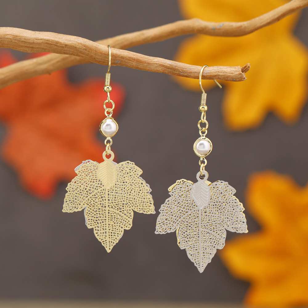 Champagne jewelry,Golden jewelry,Halloween Leaf Champagne Alloy Deyail Earrings
