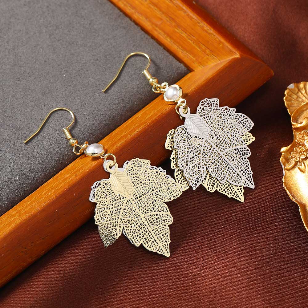 Champagne jewelry,Golden jewelry,Halloween Leaf Champagne Alloy Deyail Earrings