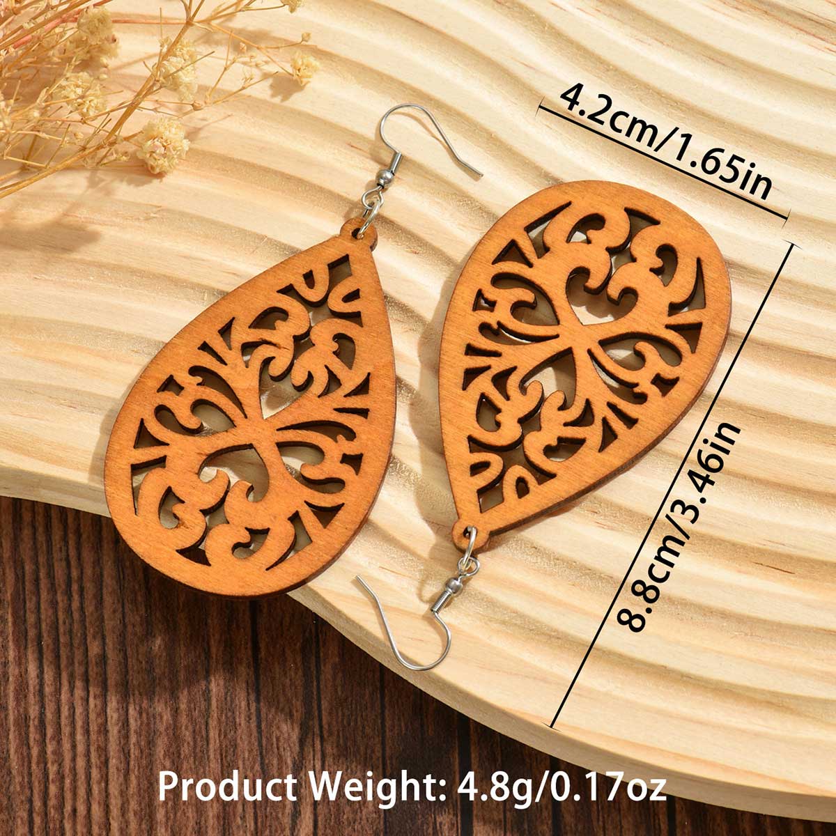 Neon Orange jewelry,Neon Orange Color Droplet Wood Detail Earrings