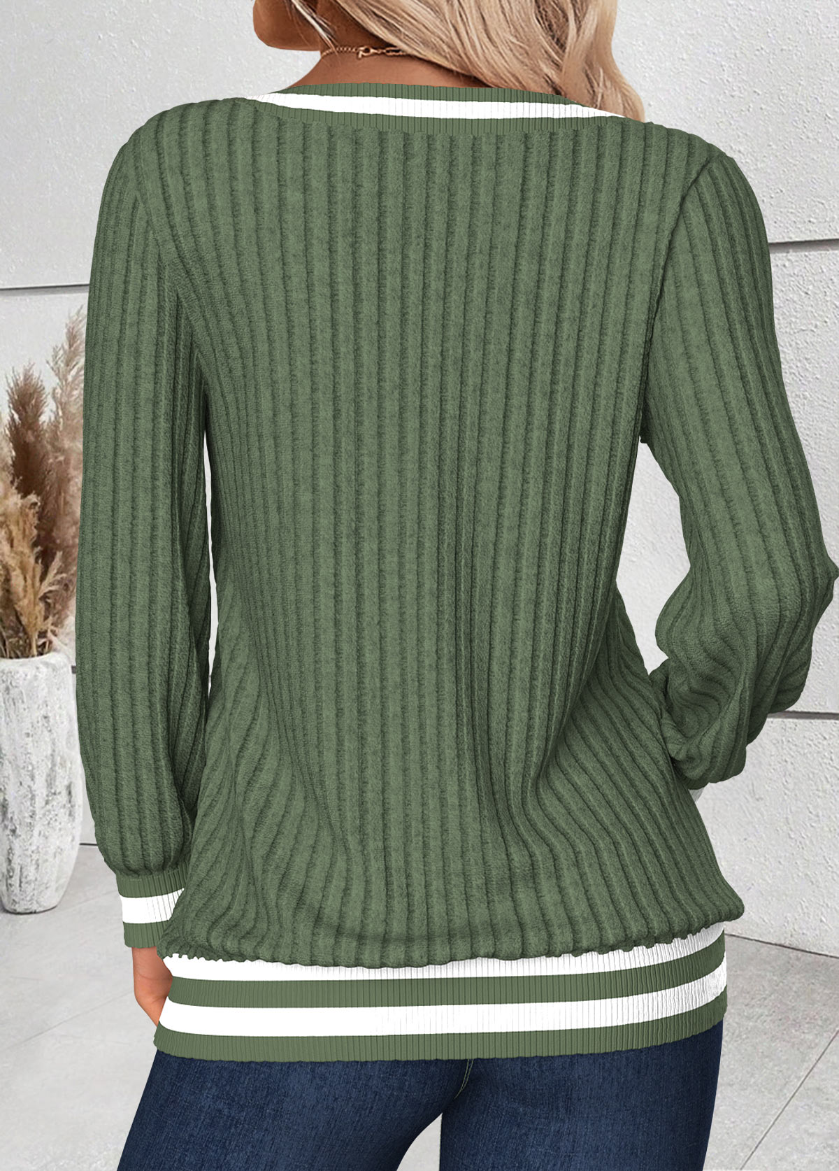 Sage Green tops,Striped tops,Geometric tops,ROTITA Tummy Coverage Striped Sage Green V Neck T Shirt