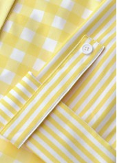 Light Yellow tops,Striped tops,Geometric tops,ROTITA Patchwork Striped Light Yellow Long Sleeve Shirt