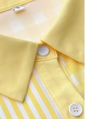 Light Yellow tops,Striped tops,Geometric tops,ROTITA Patchwork Striped Light Yellow Long Sleeve Shirt
