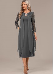 Dark Grey dresses,Plain Color dresses,Party dresses,Elegant dresses,ROTITA Dark Grey A Line Round Neck 3/4 Sleeve Dress