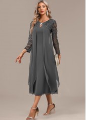 Dark Grey dresses,Plain Color dresses,Party dresses,Elegant dresses,ROTITA Dark Grey A Line Round Neck 3/4 Sleeve Dress