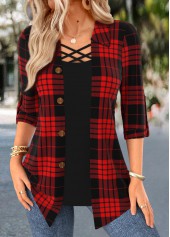 rotita criss cross plaid rouge faux deux pièces twinset