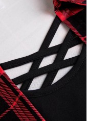 Red tops,Plaid tops,ROTITA Criss Cross Plaid Red Fake Two Piece Twinset